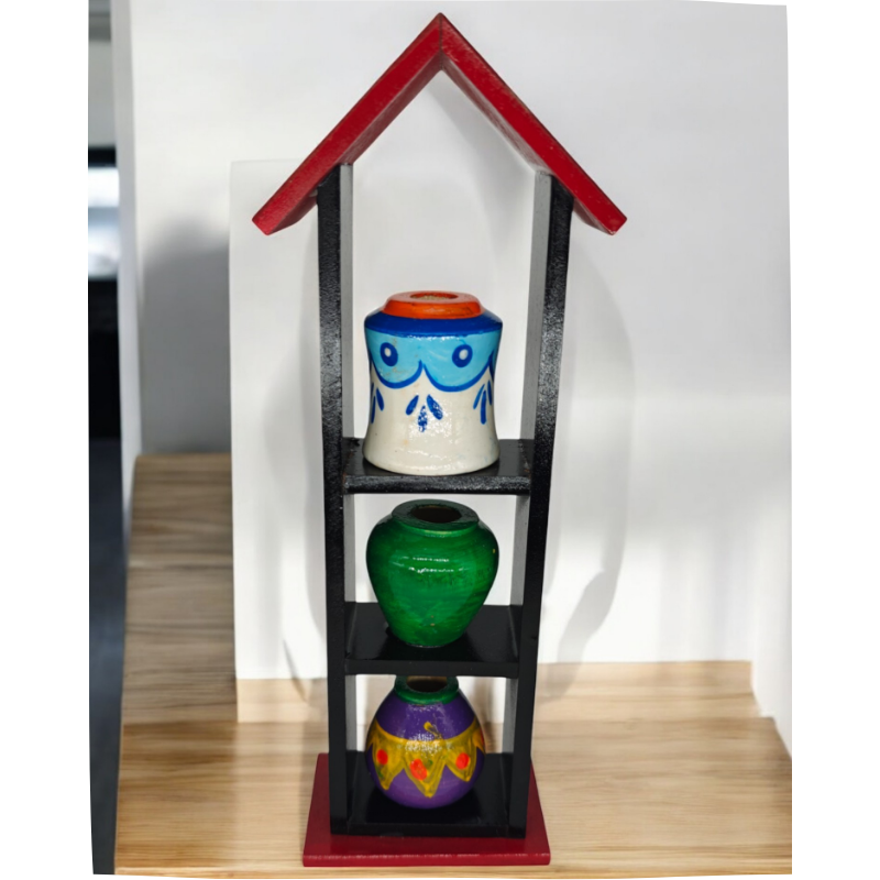 3 PC Pot House Handcrafted Channapatna Wooden Pot House