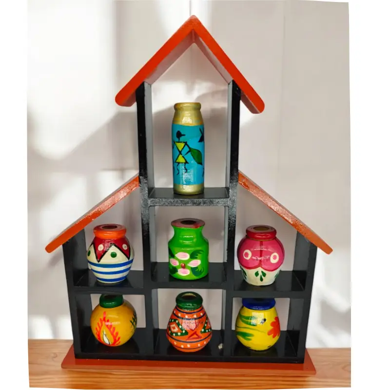 7 Pc Pot House 5 Handcrafted Channapatna Wooden Pot House