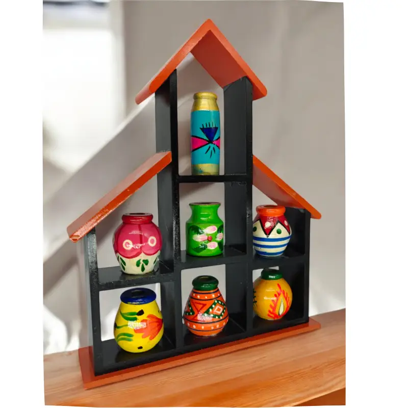7 Pc Pot House Handcrafted Channapatna Wooden Pot House