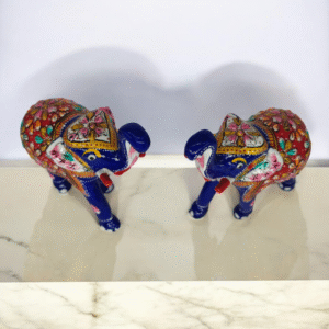 Handcrafted Meenakari Elephant Set (15 cm, Blue Multicolour, Set of 2)