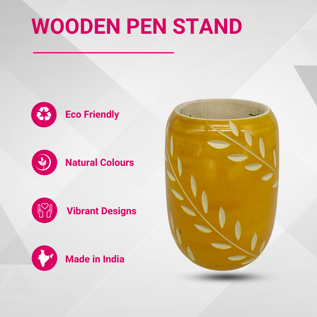 Wooden Pen Stand Yellow (2)