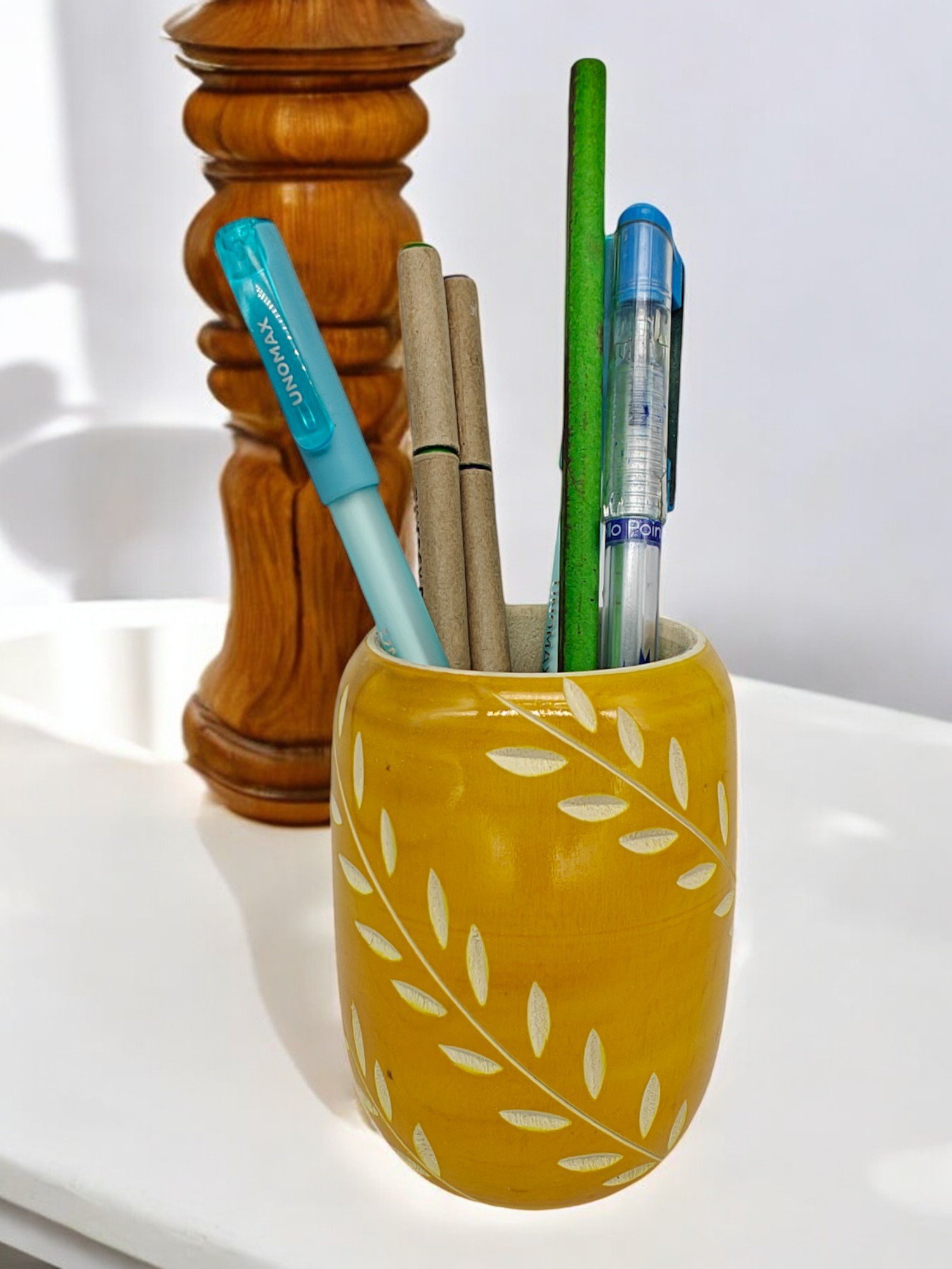 Wooden Pen Stand Yellow (5) Wooden Pen Stand Yellow (5)