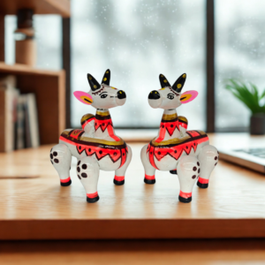 Channapatna wooden Basava set of 2 ORANGE