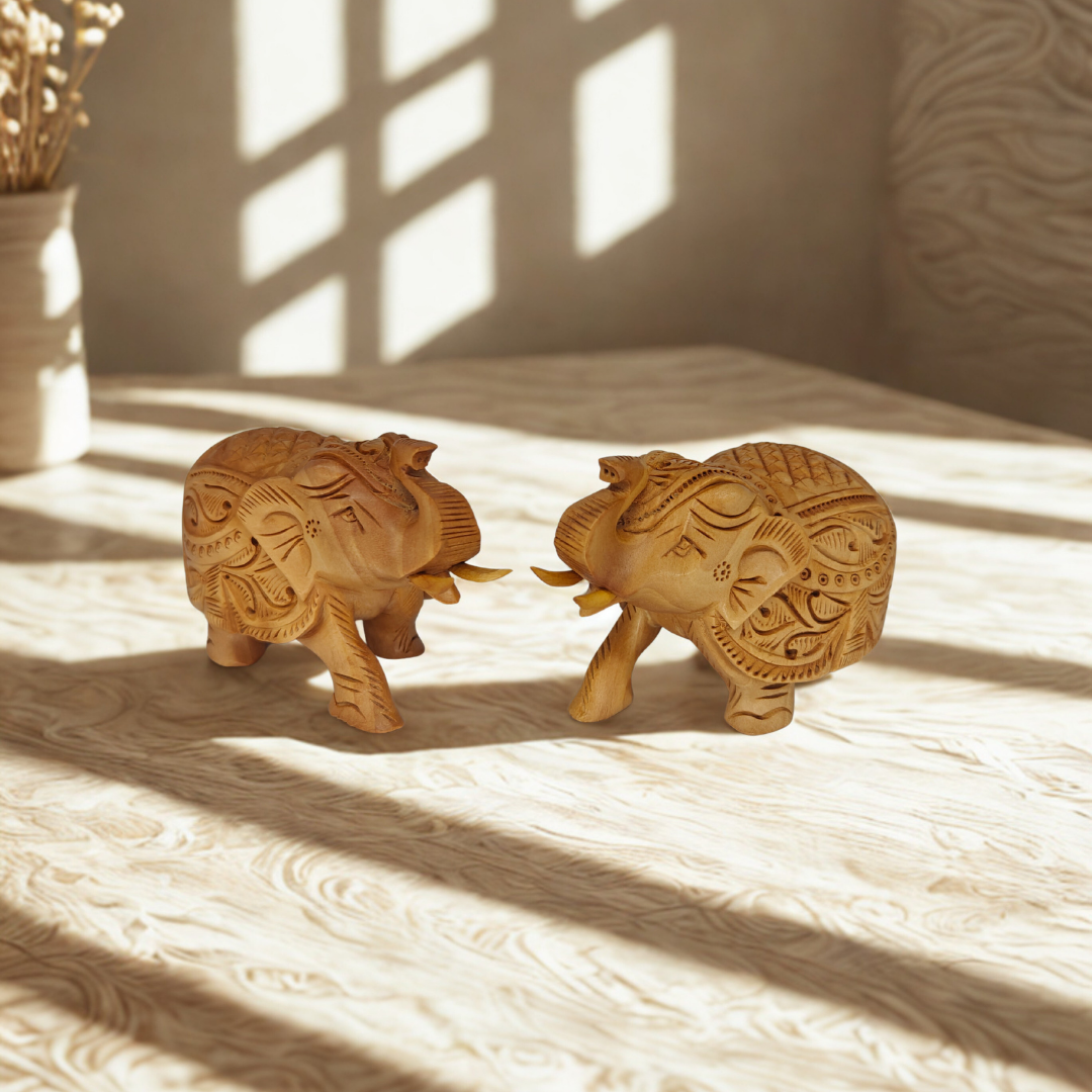Wooden Carved Elephant Set (9)