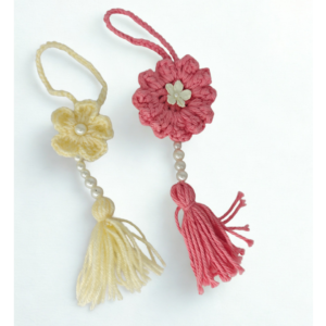 Crochet bag charms pink and cream (set of 2)