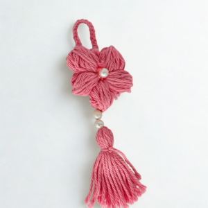 Crochet bag charms pink and cream (set of 2)