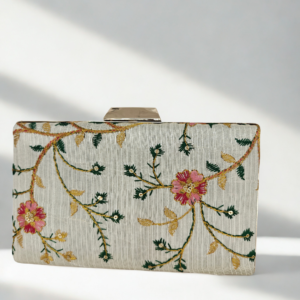 Embroidered box clutch