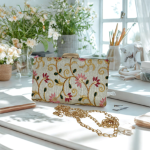 Embroidered box clutch