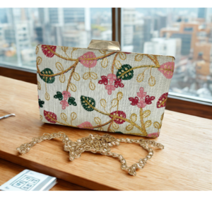 Embroidered box clutch