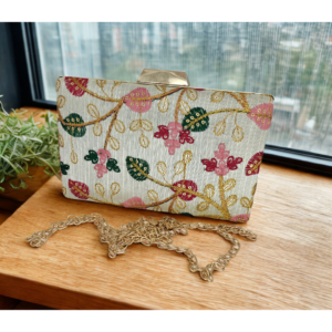 Embroidered box clutch