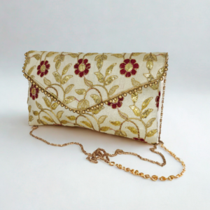 Jaipur Zari embroidered sling bag Medium cream flower design (1)