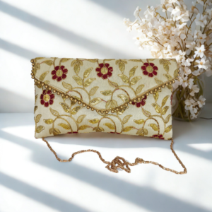 Jaipur Zari embroidered sling bag Medium cream flower design (1)