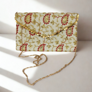 Jaipur Zari embroidered sling bag Medium cream flower design (1)